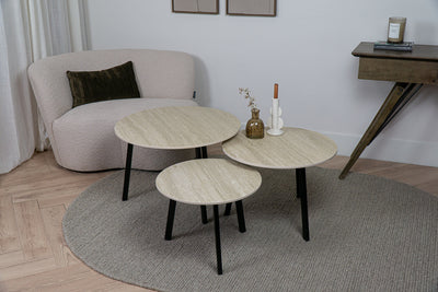 Beige salontafelset keramiek met drie ronde tafels