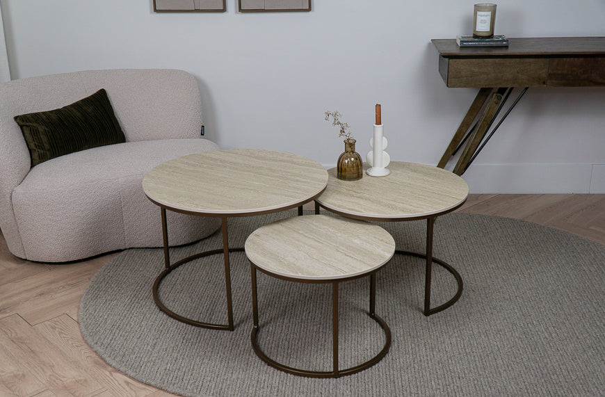 Salontafel Rond Travertino Deluxe Driedelig