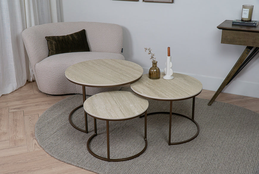 Salontafel Rond Travertino Deluxe Driedelig