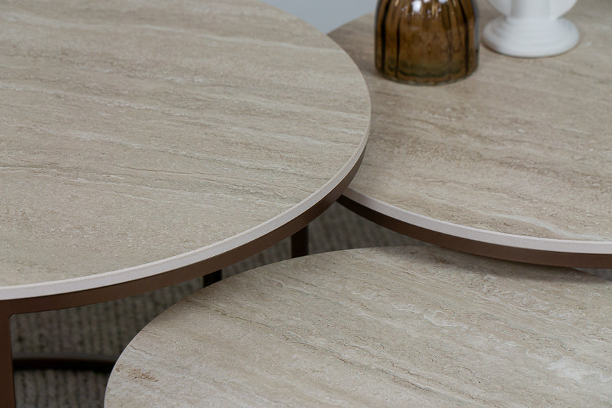 Salontafel Rond Travertino Deluxe Driedelig
