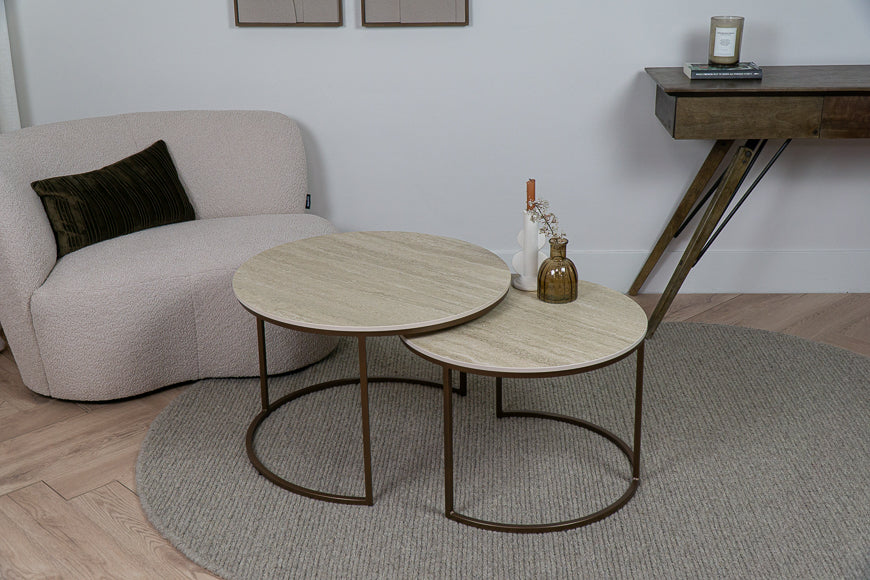 Salontafel Rond Travertino Deluxe Tweedelig