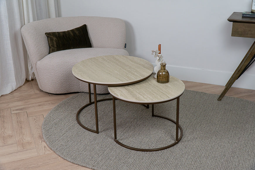 Salontafel Rond Travertino Deluxe Tweedelig