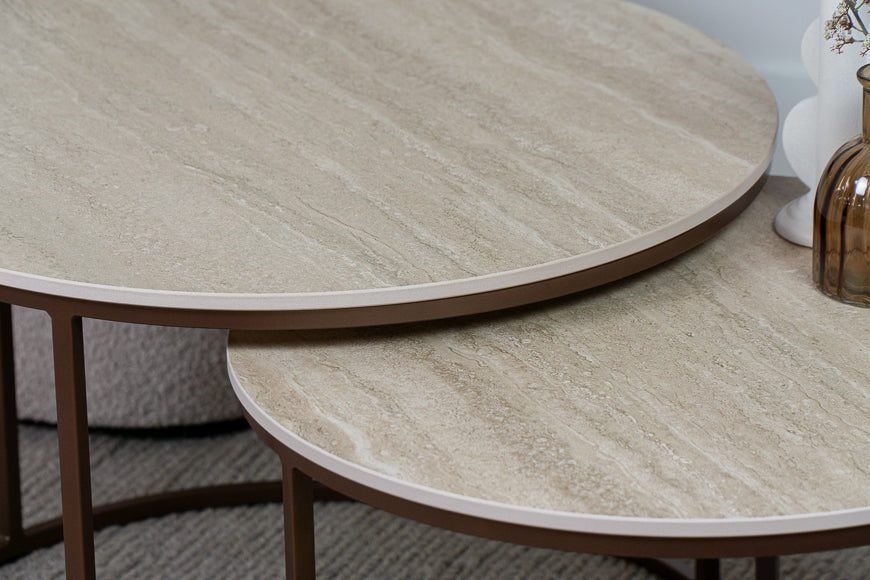 Salontafel Rond Travertino Deluxe Tweedelig