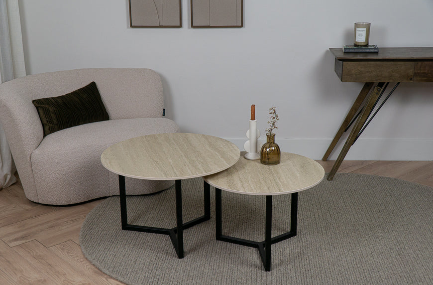 Salontafel Rond Travertino Premium Tweedelig