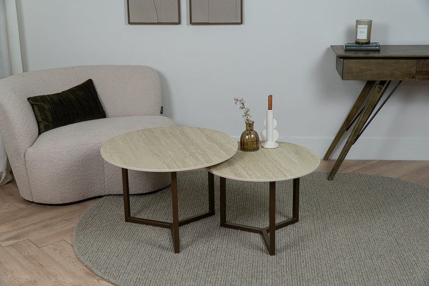 Salontafel Rond Travertino Premium Tweedelig