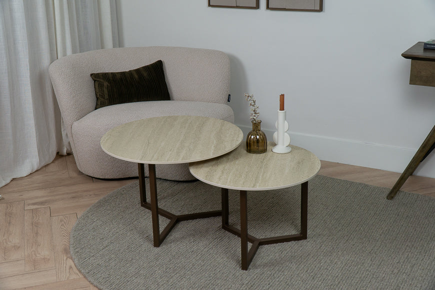 Salontafel Rond Travertino Premium Tweedelig