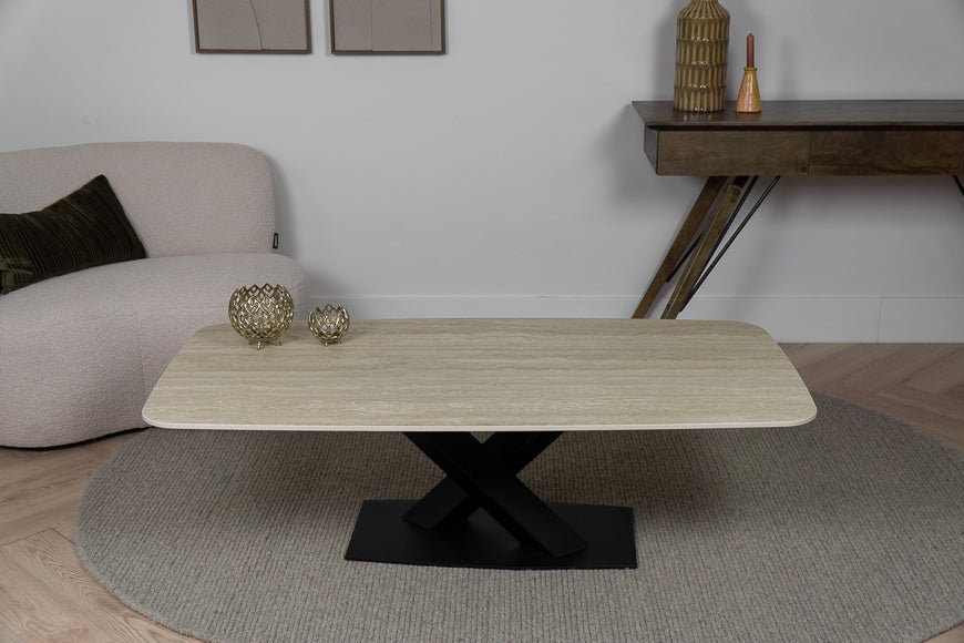 Salontafel Deens Ovaal Travertino V-poot