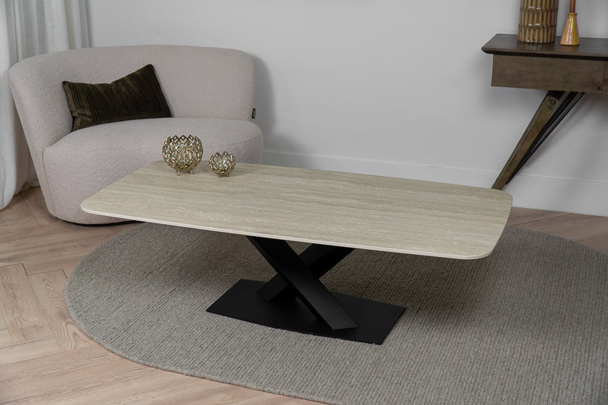 Salontafel Deens Ovaal Travertino V-poot