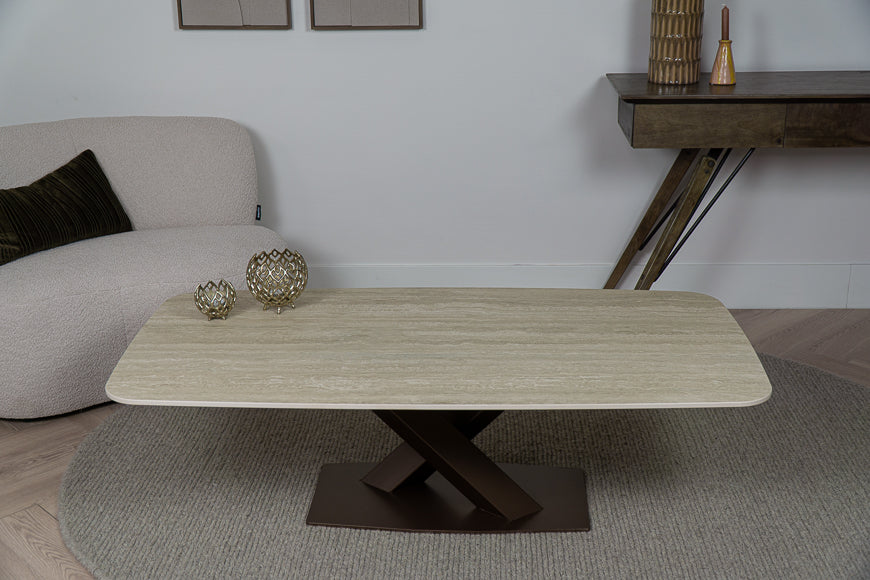 Salontafel Deens Ovaal Travertino V-poot