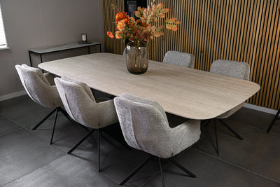 Eettafel Deens Ovaal Travertino V-poot