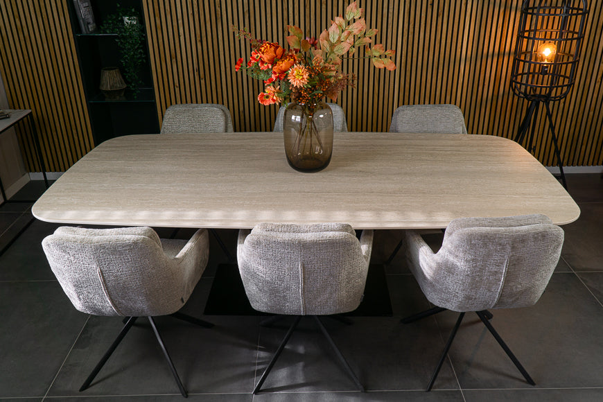Eettafel Deens Ovaal Travertino V-poot
