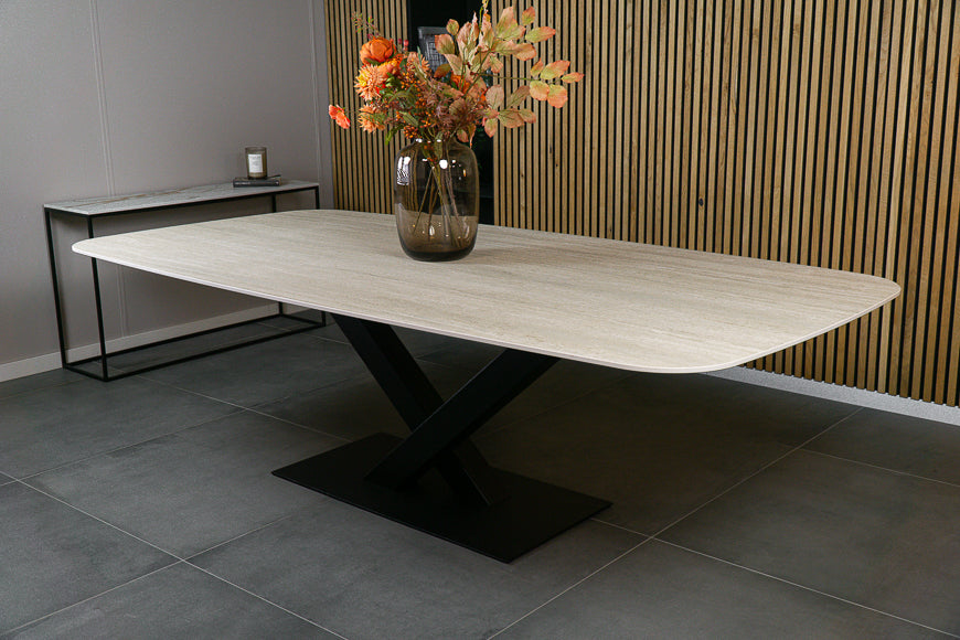 Eettafel Deens Ovaal Travertino V-poot