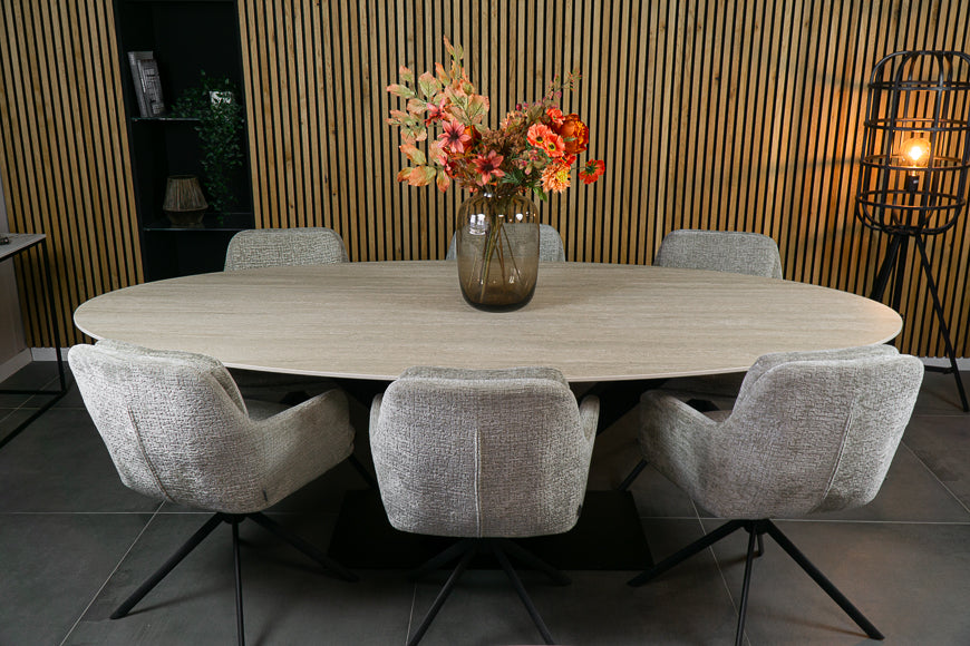 Eettafel Ovaal Travertino V-poot
