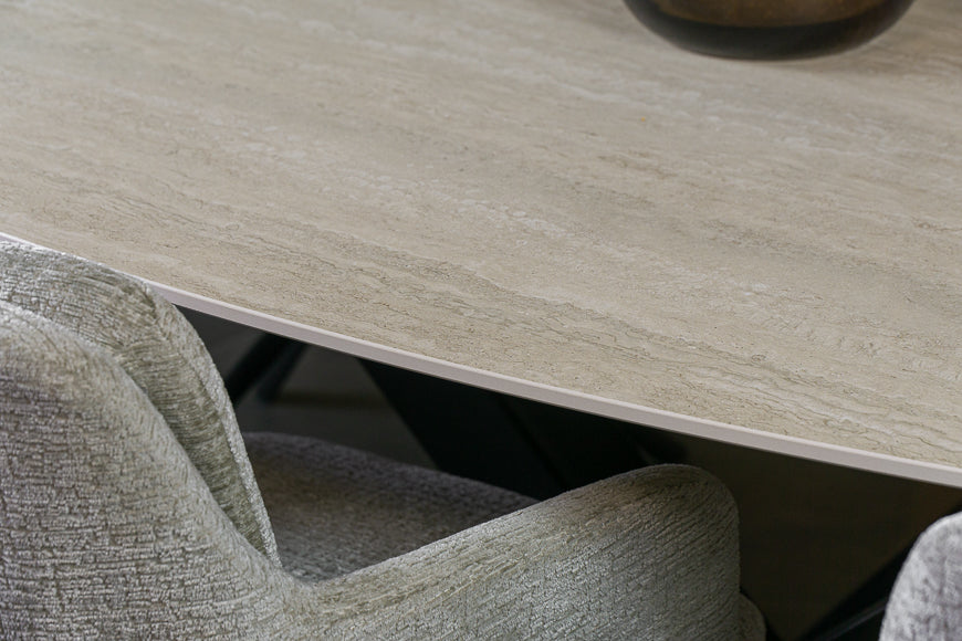 Eettafel Ovaal Travertino V-poot