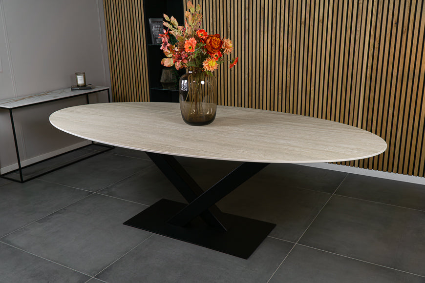 Eettafel Ovaal Travertino V-poot