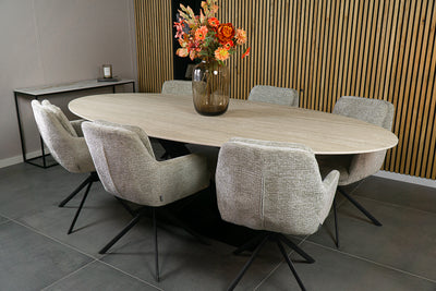 Eettafel Ovaal Travertino V-poot