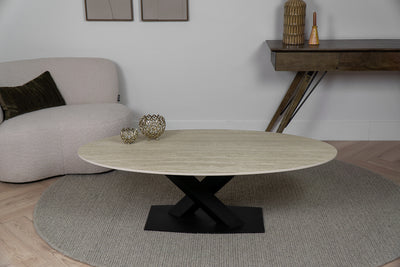 Salontafel Ovaal Travertino V-poot