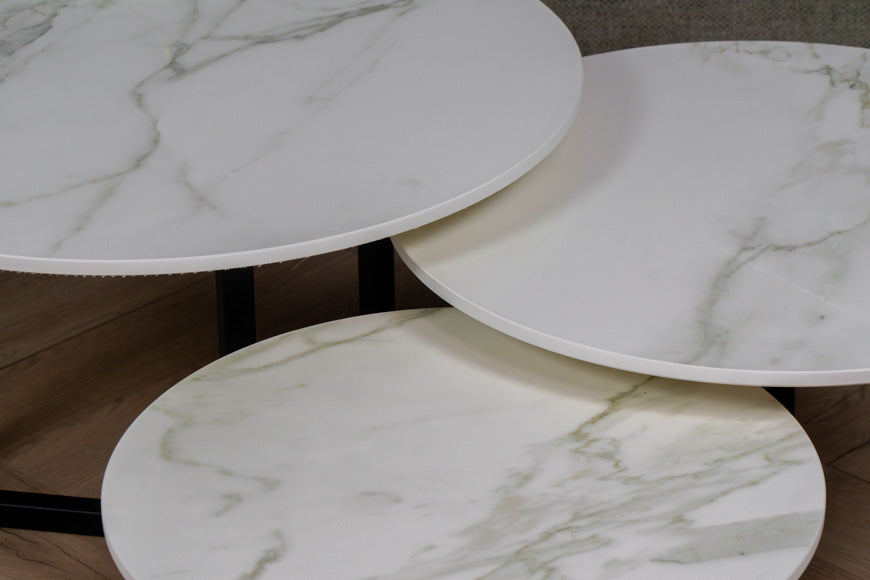 Salontafel set rond driedelig Neolith Calacatta Silk - ⌀ 50 + ⌀ 60 + ⌀ 70 cm