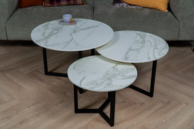Salontafel Rond Calacatta Silk Driedelig