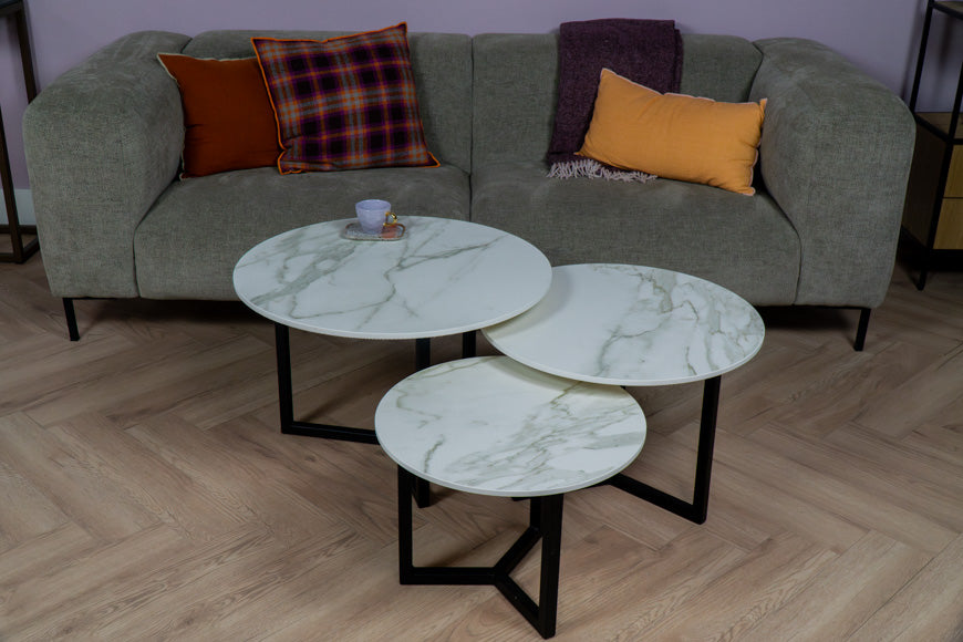 Salontafel set rond driedelig Neolith Calacatta Silk - ⌀ 50 + ⌀ 60 + ⌀ 70 cm