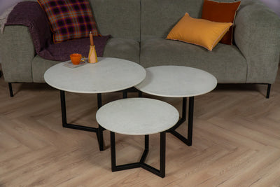 Salontafel set rond driedelig Dekton Blanc Concrete - ⌀ 50 + ⌀ 60 + ⌀ 70 cm