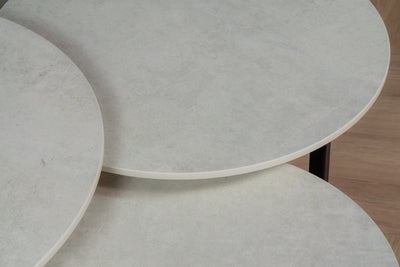 Salontafel set rond driedelig Dekton Blanc Concrete - ⌀ 50 + ⌀ 60 + ⌀ 70 cm