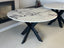 Ronde eettafel wit met paarse ader Viola met zwart Double X-leg onderstel