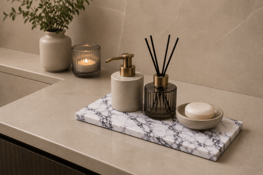 Luxe badkamer plateau van composiet met marmerlook