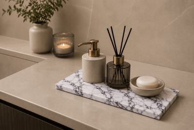 Luxe badkamer plateau van composiet met marmerlook