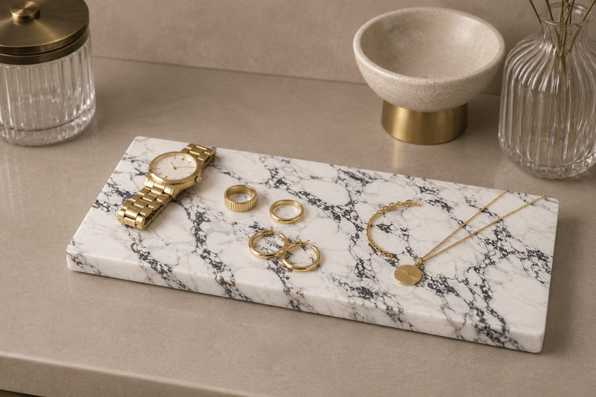 Marmerlook sieraden plateau van composiet voor horloges en sieraden