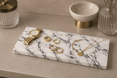 Marmerlook sieraden plateau van composiet voor horloges en sieraden