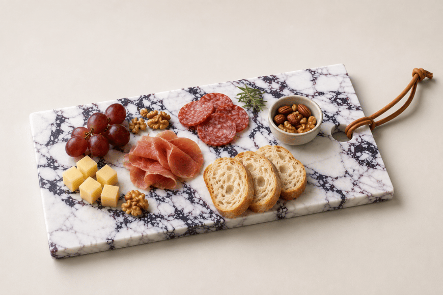 Composiet tapasplank Calacatta Viola voor luxe borrelplanken