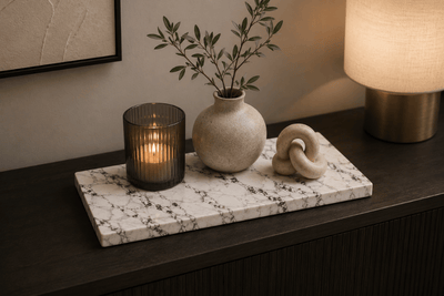 Luxe decoratie plateau van composiet met marmerlook voor interieur