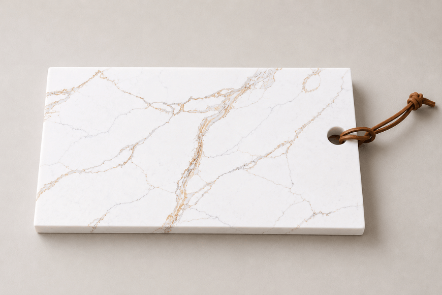 Calacatta Dorato composiet tapasplank met leren koord