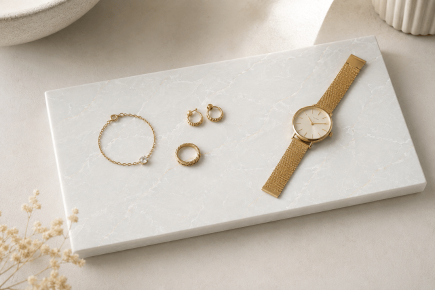 Composiet sieradenplateau met marmerlook voor horloge en sieraden