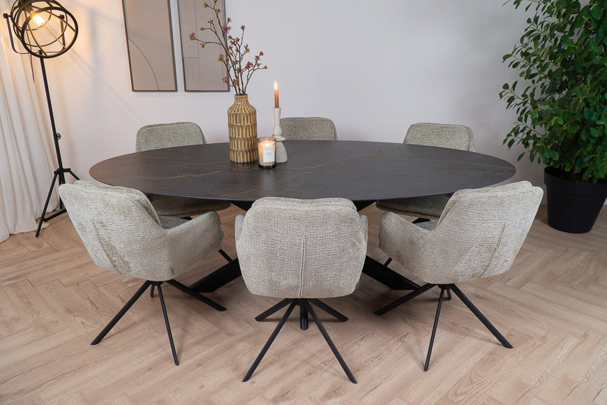 Luxe ovale eettafel keramiek Laurent Dekton met Matrix poot