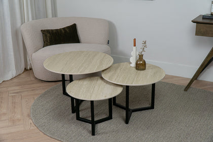 Salontafelset Rond 3-delig | Marazzi Travertino Keramiek | Premium