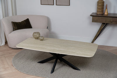 Luxe Deens ovale salontafel Travertino in een licht en modern interieur