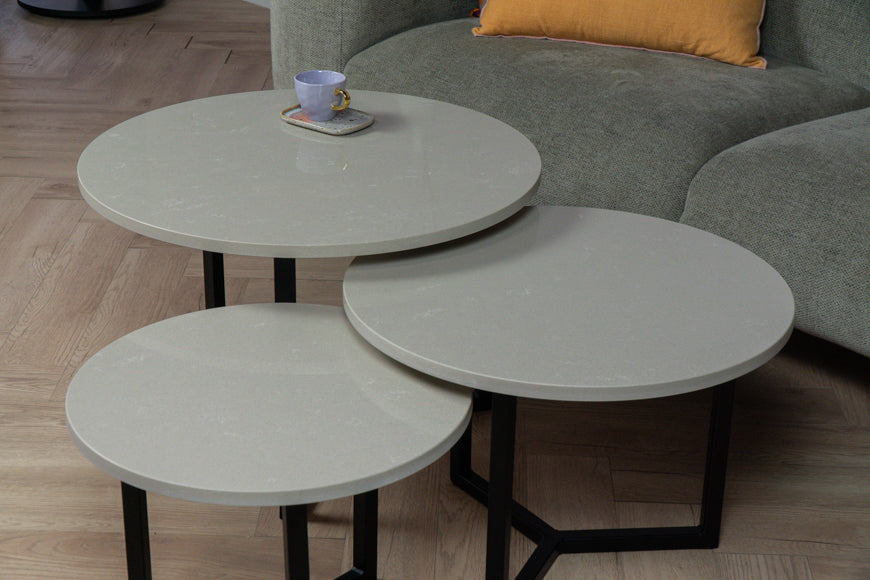 Salontafel set rond driedelig Delicato Crema - ⌀ 50 + ⌀ 60 + ⌀ 70 cm
