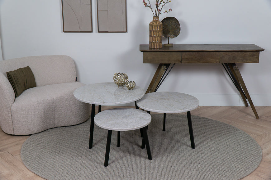 Natuursteenlook ronde salontafelset composiet Technistone Glencoe 3-delig
