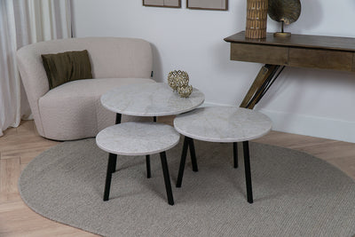Natuursteenlook ronde salontafelset composiet met onderstel Novi
