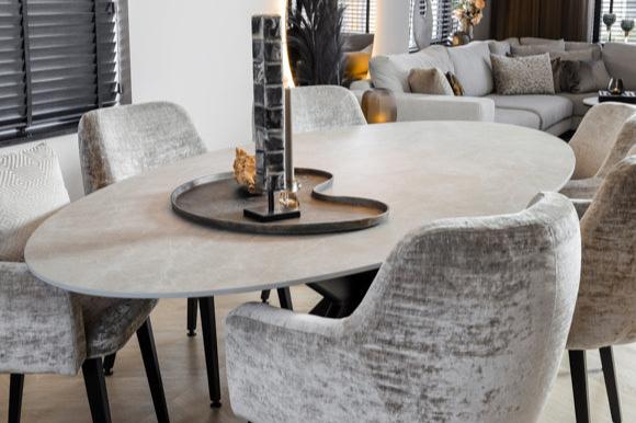 Luxe ovale eettafel keramiek Fume met Matrix poot