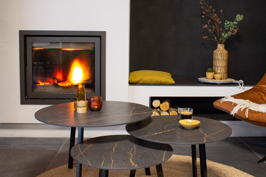 Zwarte ronde salontafelset keramiek Dekton Laurent 3-delig