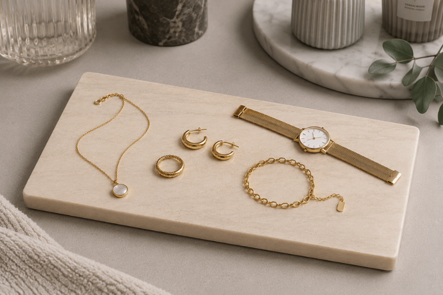 Composiet sieradenplank voor horloge en gouden sieraden