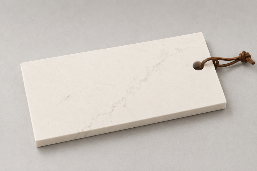 Luxe tapasplank van natuursteen met leren koord voor borrelhapjes