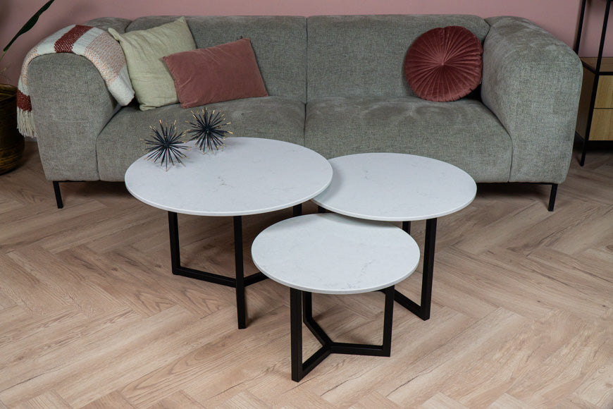 Salontafel set rond driedelig London Grey - ⌀ 50 + ⌀ 60 + ⌀ 70 cm