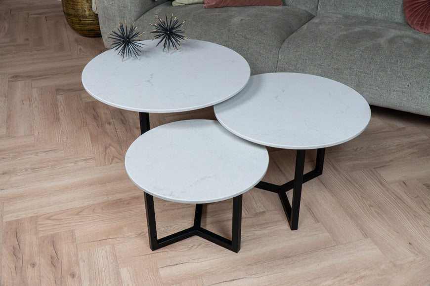 Salontafel set rond driedelig London Grey - ⌀ 50 + ⌀ 60 + ⌀ 70 cm