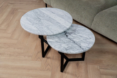 Salontafel set rond Carrara marmer - ⌀ 50 + ⌀ 60 cm