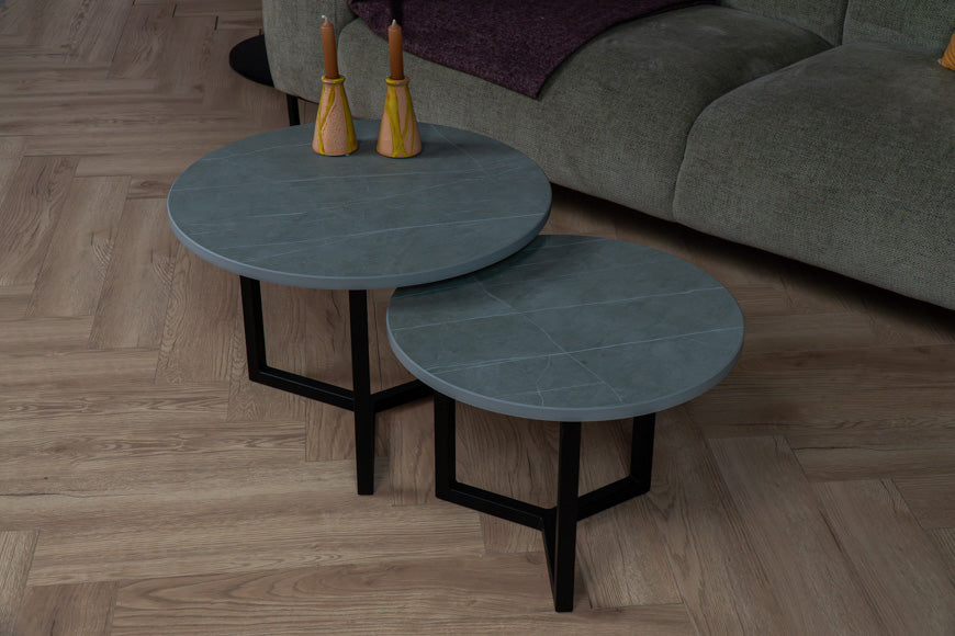 Salontafel set rond Premium Zaha Stone Silk - ⌀ 50 + ⌀ 60 cm