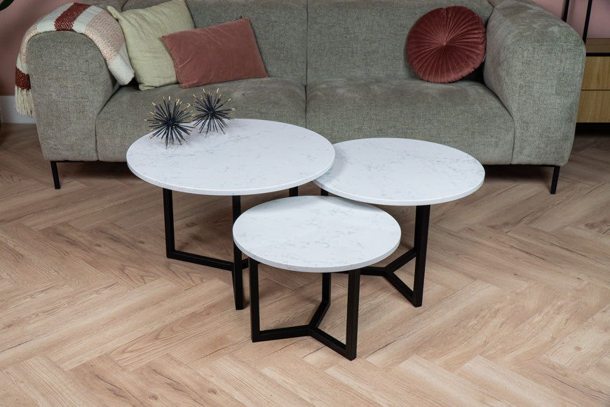Salontafel set rond driedelig Venatino Alabaster White - ⌀ 50 + ⌀ 60 + ⌀ 70 cm